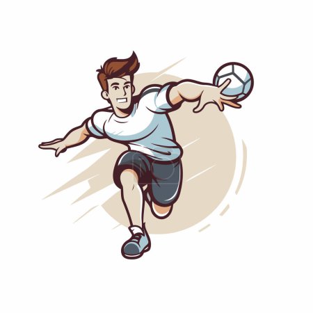 Illustration for Illustration of a soccer player kicking a ball viewed from side set inside circle on isolated background done in cartoon style. - Royalty Free Image