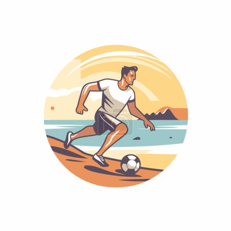 Illustration for Soccer player on the beach. Vector illustration in retro style. - Royalty Free Image