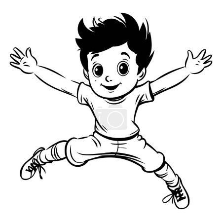Téléchargez les illustrations : Mignon petit garçon sautant isolé sur un fond blanc. illustration vectorielle - en licence libre de droit