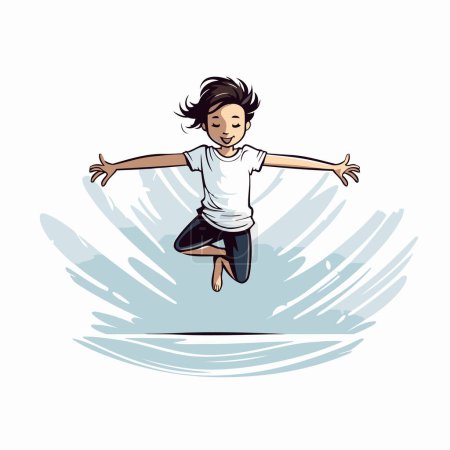 Ilustración de Ilustración vectorial de una joven saltando en el aire. Aislado sobre fondo blanco - Imagen libre de derechos
