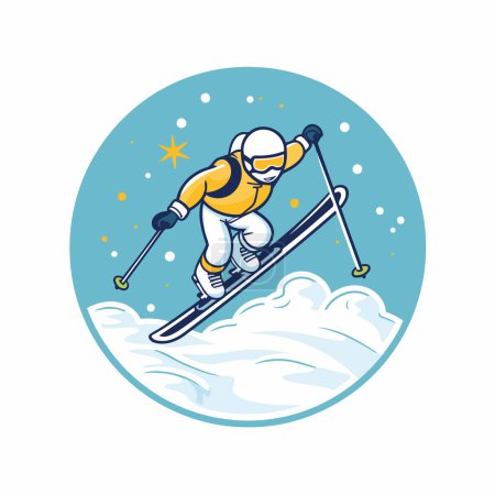 Illustration for Skiing man. Vector illustration of skier jumping on skis. - Royalty Free Image