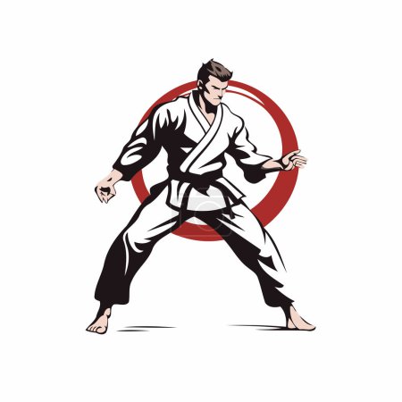Ilustración de Karate hombre en un kimono. Ilustración vectorial sobre fondo blanco. - Imagen libre de derechos