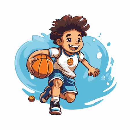 Illustration for Boy playing basketball. Vector illustration of a boy playing basketball on a white background. - Royalty Free Image