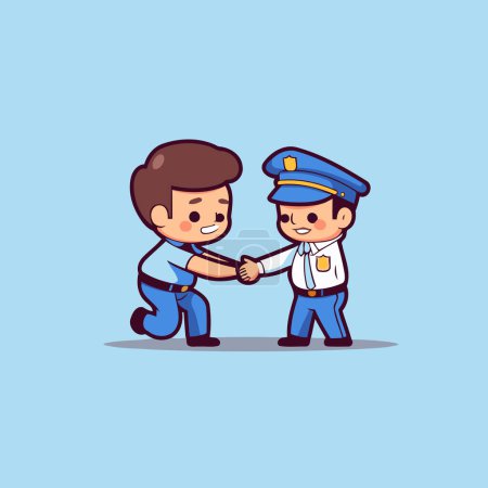 Illustration for Police officer and police officer shaking hands. Cute cartoon vector illustration. - Royalty Free Image