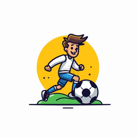 Ilustración de Jugador de fútbol pateando la pelota. Ilustración vectorial de estilo plano sobre fondo blanco. - Imagen libre de derechos