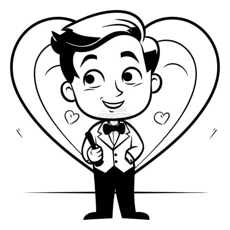 Ilustración de Dibujos animados en blanco y negro Ilustración de un novio sonriente enamorado - Imagen libre de derechos