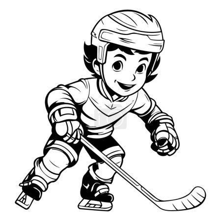 Jugador de hockey sobre hielo. Ilustración vectorial de un jugador de hockey sobre hielo de dibujos animados.