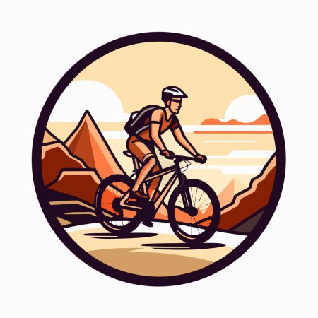 Ilustración de Ciclista de montaña en la carretera. Ilustración vectorial en estilo retro - Imagen libre de derechos