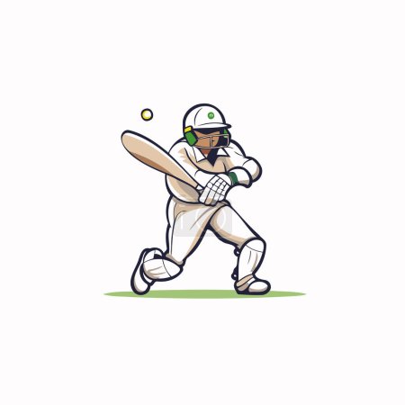 Illustration for Cricket player with bat and ball. Vector illustration in cartoon style. - Royalty Free Image