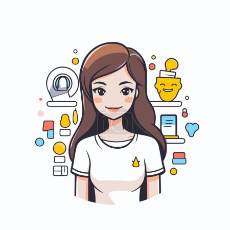 Illustration for Vector illustration of a girl with long hair in a flat style. - Royalty Free Image