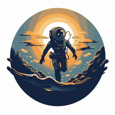 Téléchargez les illustrations : Astronaute sur fond de soleil. Illustration vectorielle. - en licence libre de droit