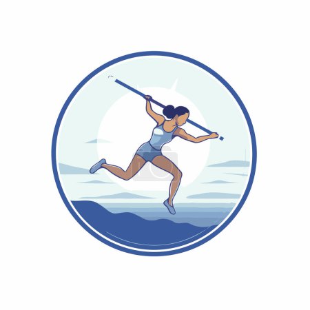 Illustration for Vector illustration of a woman athlete jumping with a baton on the beach. - Royalty Free Image