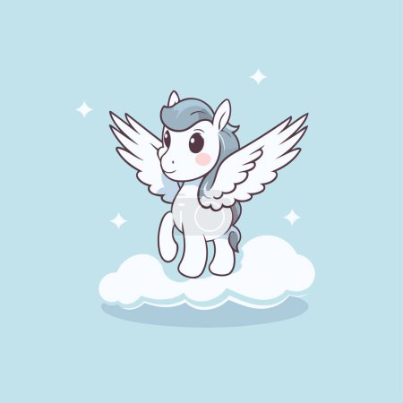 Illustration for Cute cartoon pegasus on the cloud. Vector illustration. - Royalty Free Image
