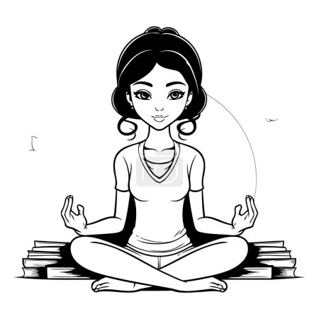 Illustration for Beautiful girl meditating in lotus position. Vector illustration. - Royalty Free Image