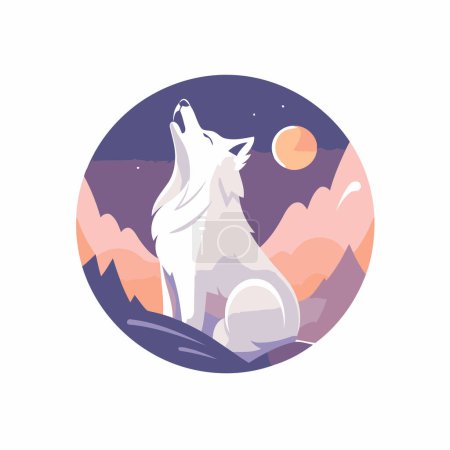 Wolf in the mountains. Vector illustration in flat style on white background.