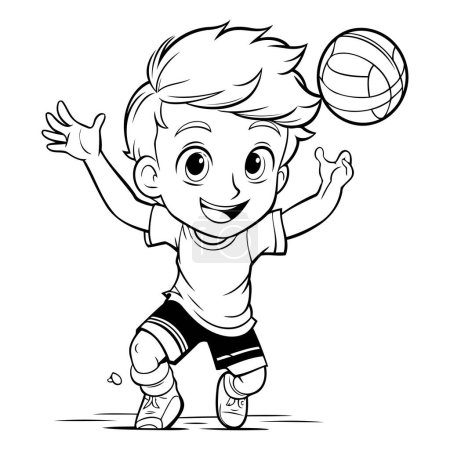 Ilustración de Niño jugando voleibol - Ilustración de dibujos animados en blanco y negro. Vector - Imagen libre de derechos