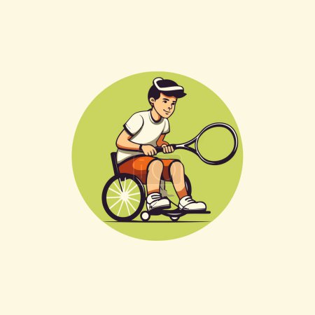 Illustration for Tennis player with racket in wheelchair. Vector illustration of tennis player. - Royalty Free Image