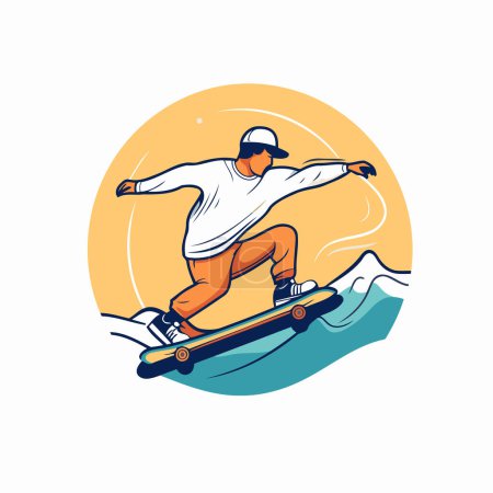 Illustration for Skateboarder riding on a snowboard. Vector illustration. - Royalty Free Image