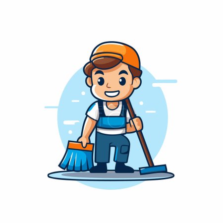 Téléchargez les illustrations : Service de nettoyage Homme Nettoyage étage vectoriel Illustration. Concept de service de nettoyage - en licence libre de droit