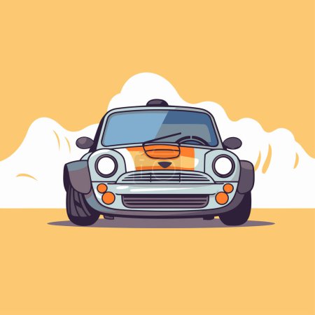 Téléchargez les illustrations : Illustration vectorielle de la voiture de dessin animé sur la route dans un style de design plat. - en licence libre de droit