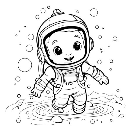 Téléchargez les illustrations : Coloriage aperçu d'un personnage de bande dessinée bébé astronaute mignon - en licence libre de droit