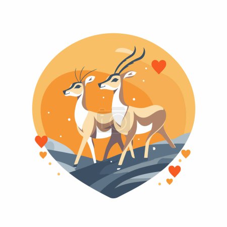 Téléchargez les illustrations : Deux antilopes amoureuses. illustration vectorielle plate isolée sur fond blanc. - en licence libre de droit