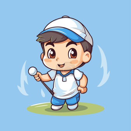 Illustration for Cute boy playing golf. Vector illustration of a boy playing golf. - Royalty Free Image