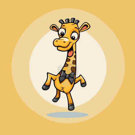 Téléchargez les illustrations : Jolie girafe dessin animé sautant sur fond jaune. Illustration vectorielle. - en licence libre de droit