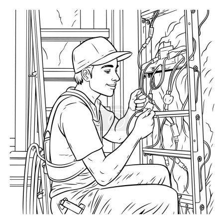Illustration for Vector illustration of a plumber repairing a pipeline in a house. - Royalty Free Image