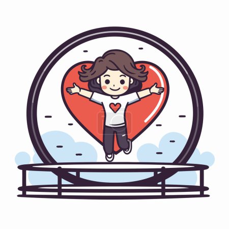 Illustration for Cute little girl jumping in the heart shape. Vector illustration. - Royalty Free Image