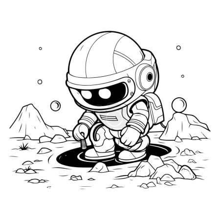 Illustration for Astronaut in space suit and helmet. Black and white vector illustration. - Royalty Free Image