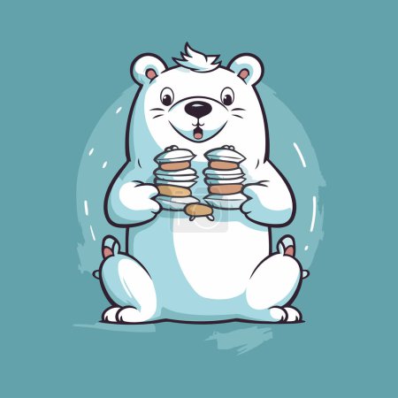 Téléchargez les illustrations : Mignon ours polaire dessin animé avec crème glacée à la main. Illustration vectorielle. - en licence libre de droit