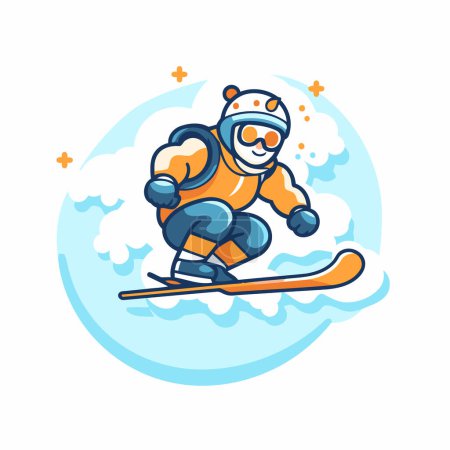 Ilustración de Esquiador de dibujos animados montando en una tabla de snowboard. Ilustración vectorial. - Imagen libre de derechos