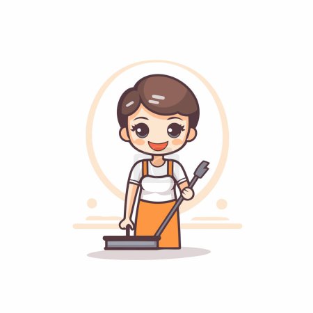 Illustration for Cleaning service. Cleaning lady character. Vector illustration in cartoon style. - Royalty Free Image