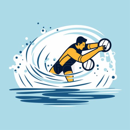 Illustration for Rugby player in action on the water. Vector illustration. - Royalty Free Image