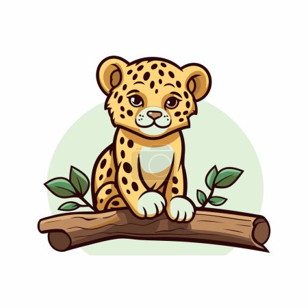 Illustration for Cute leopard sitting on a tree branch. Vector illustration. - Royalty Free Image