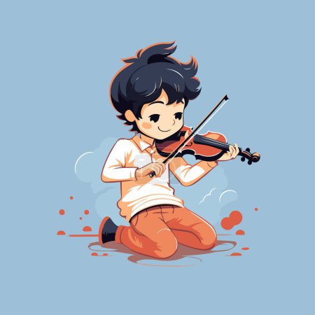 Téléchargez les illustrations : Garçon jouant du violon. Mignon personnage de dessin animé. Illustration vectorielle. - en licence libre de droit