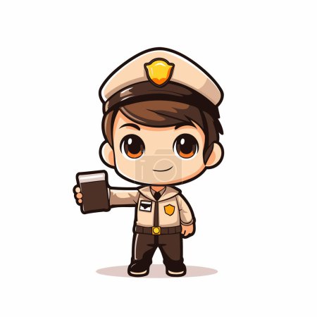 Illustration for Cute boy in police uniform holding a book. Vector illustration. - Royalty Free Image