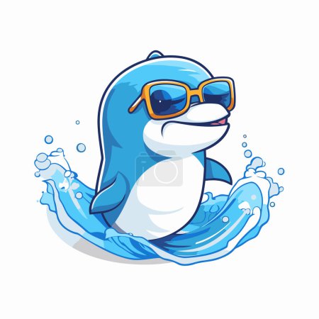 Illustration for Cute cartoon dolphin with sunglasses on a white background. Vector illustration - Royalty Free Image