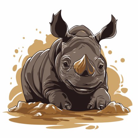 Téléchargez les illustrations : Rhinocéros dans l'eau. Illustration vectorielle d'un rhinocéros. - en licence libre de droit