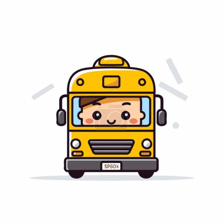 Ilustración de Lindo colegial en un autobús escolar. Ilustración vectorial. - Imagen libre de derechos
