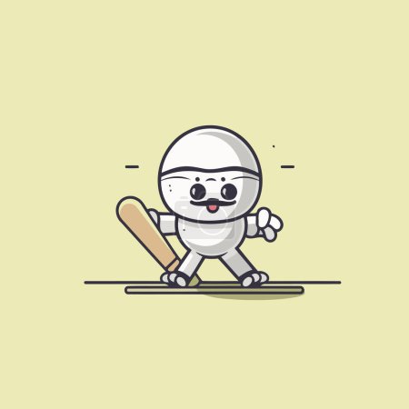 Cricket mascot design vector. Cute cricket player with bat.