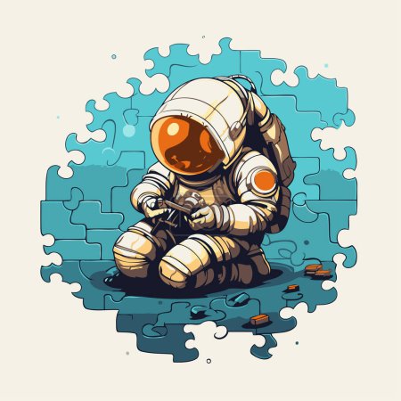 Illustration for Astronaut with a gun in his hand. Vector illustration. - Royalty Free Image