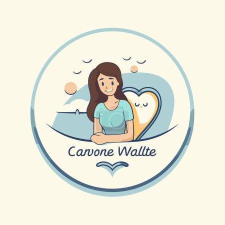 Illustration for Vector illustration of a girl in a blue T-shirt with a heart. - Royalty Free Image