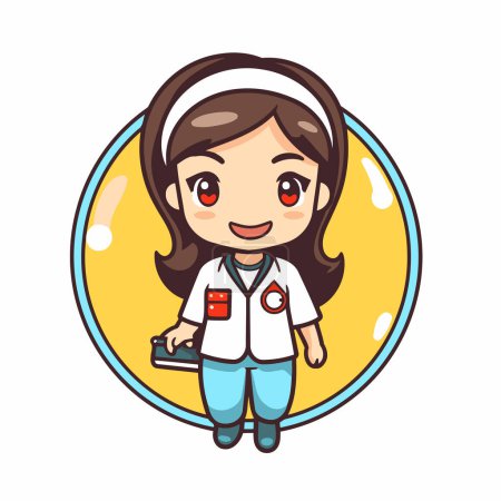 Téléchargez les illustrations : Illustration d'une infirmière asiatique mignonne portant un stéthoscope. - en licence libre de droit