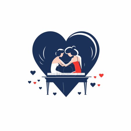 Illustration for Couple in love playing the piano. Flat style vector illustration. - Royalty Free Image