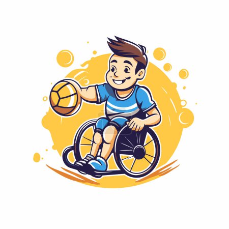 Téléchargez les illustrations : Garçon handicapé dans un fauteuil roulant jouant au football. Illustration vectorielle. - en licence libre de droit