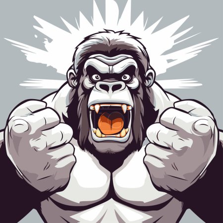 Ilustración de Gorila con las manos arriba. ilustración vectorial. aislado sobre fondo blanco - Imagen libre de derechos