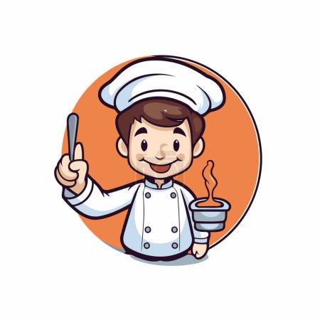 Illustration for Chef Boy Holding Cup Of Coffee Cartoon Mascot Illustration - Royalty Free Image
