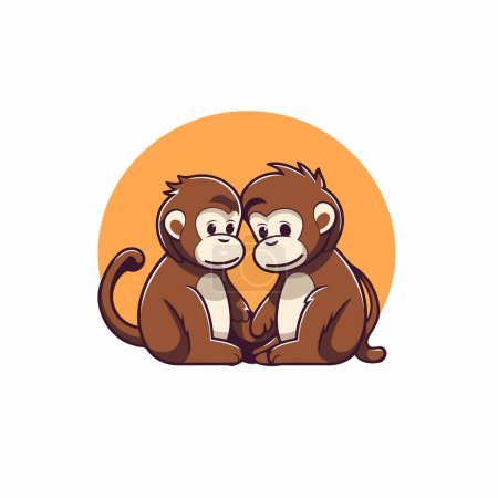 Ilustración de Plantilla logo mono. Ilustración vectorial de dos monos lindos enamorados. - Imagen libre de derechos